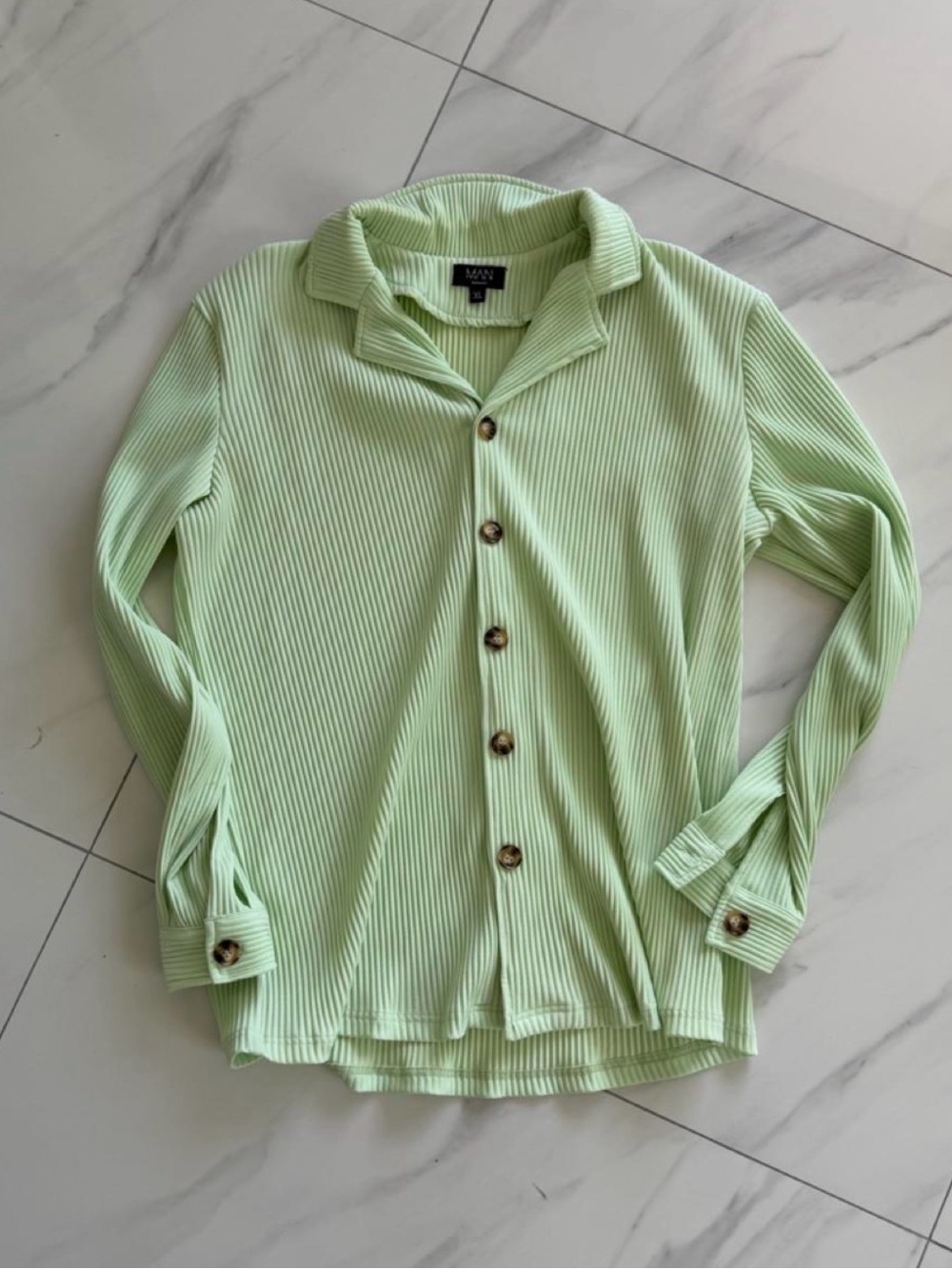 Issey Miyake Light Green Ribbed Button-Up Men's Shirt